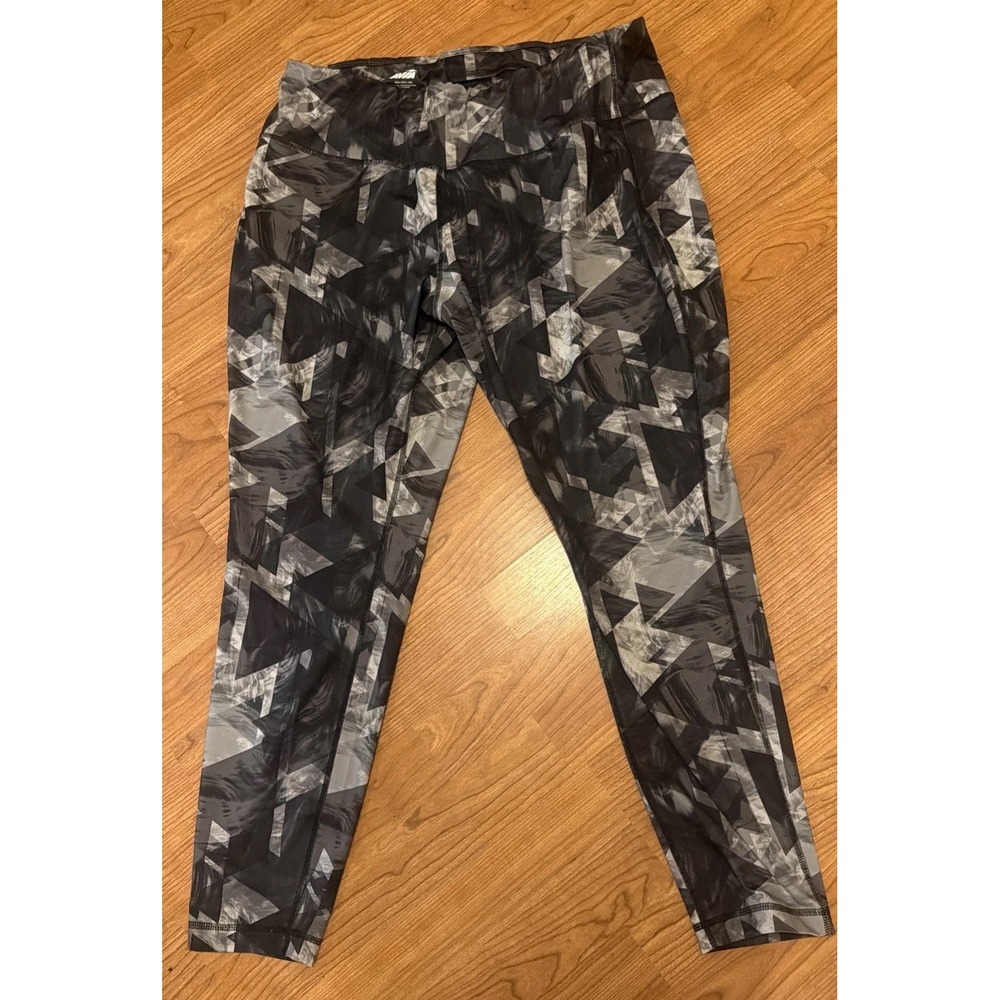 Avia XXL 20 Black Gray Geometric Print High Rise Athletic Leggings Womens 2X